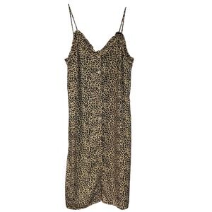 Mittsoshop Animal Print‎ Button Front Midi Dress Sleeveless Summer Casual S
